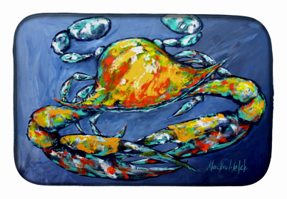 Sealife/Crab Themed Dish Drying Mat (Color: Blue Gray Kinda Day Crab, size: 14 x 21)