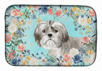 Tonkinese Spring Flowers Dish Drying Mat (Color: Shih Tzu Puppy, size: 14 x 21)