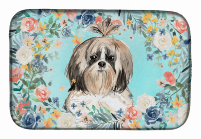 Tonkinese Spring Flowers Dish Drying Mat (Color: Shih Tzu, size: 14 x 21)