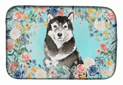 Tonkinese Spring Flowers Dish Drying Mat (Color: Alaskan Malamute, size: 14 x 21)